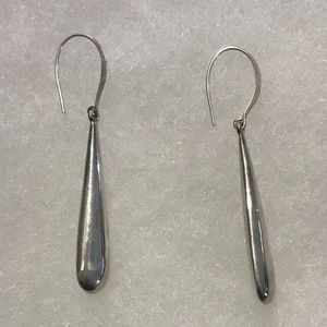 Silver Earrings Long Teardrop Tarnished  Unpolished